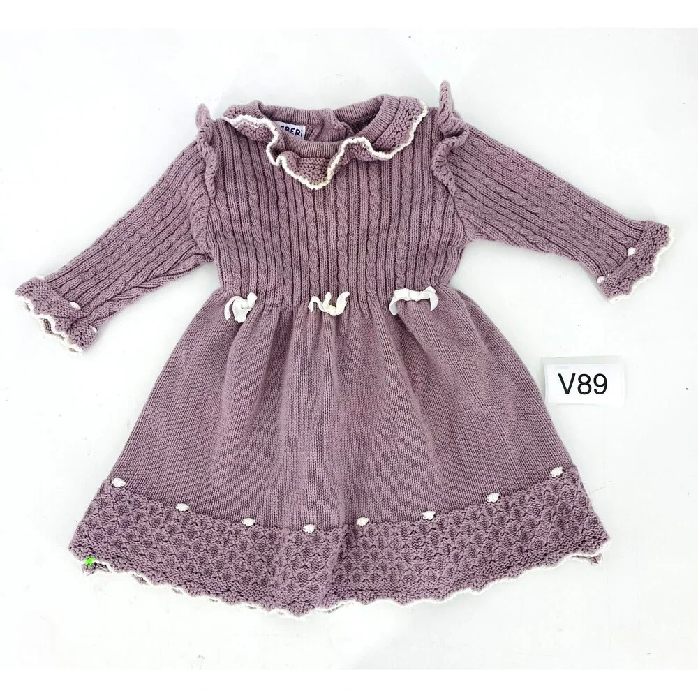 Blueberi Boulevard Lavender Knit Toddler Dress 12M Long Sleeve Collared Cottage
